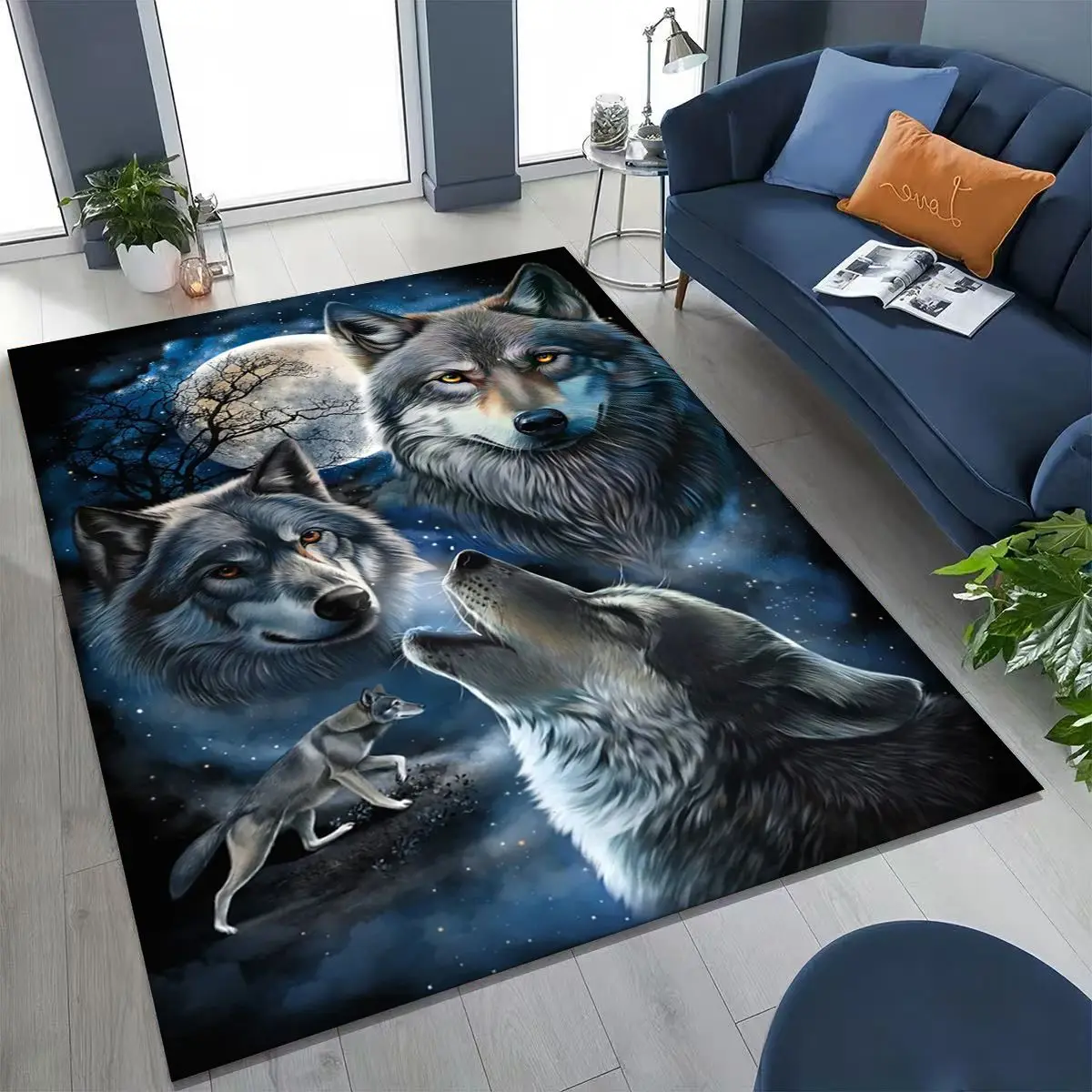 

Norse Mythology Fenrir Wolf Beast Cartoon Rug for Bedroom Living Room Sofa Home Doormat Decor, Large Kid Play Non-slip Floor Mat