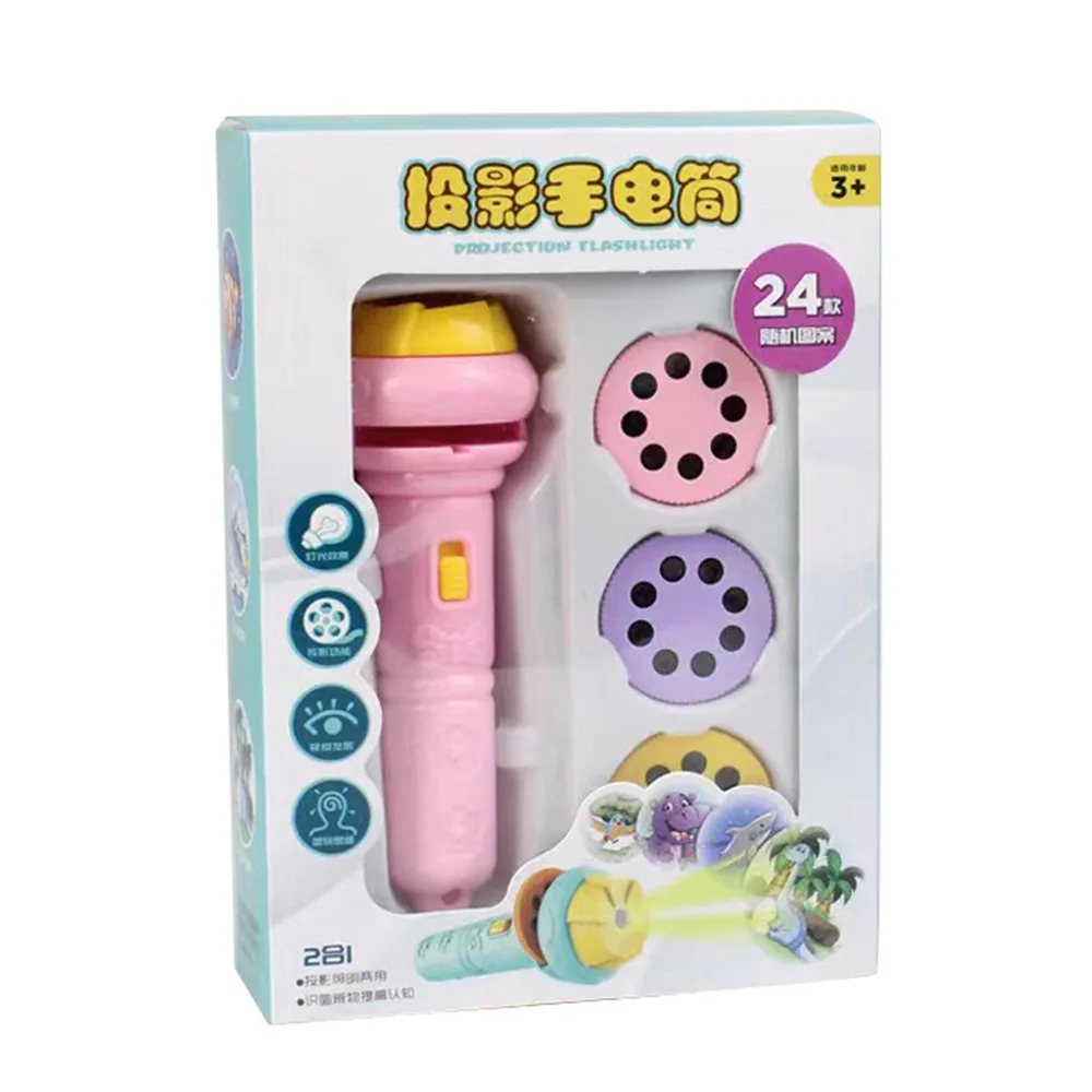 

24 Cartoon Patterns Projection Flashlight Early Education Bedtime Learning Projector Light Multicolor Slide Projector Torch