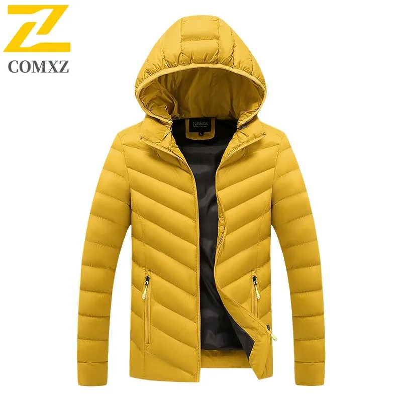 سترة قطنية للرجال من COMXZ بغطاء للرأس لتسلق الجبال في الهواء الطلق سترة سميكة دافئة بلون سادة معطف شتوي مريح ومقاوم للبرودة #3