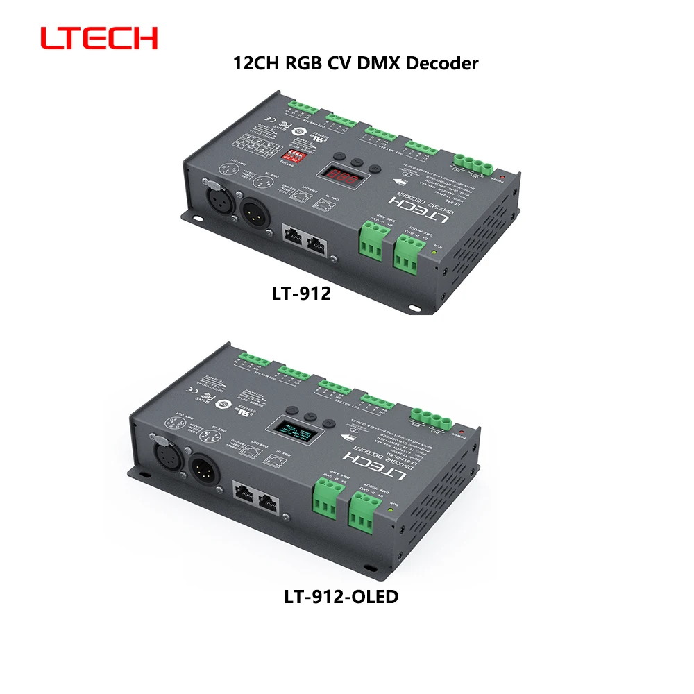 LTECH LT-912 DC12-24V DMX512/RDM 5/12/16CH 3-6A/CH CV 8/16bit Digital Display XLR3pin RJ45 PWM Decoder For RGB/RGBW/RGBWY Led