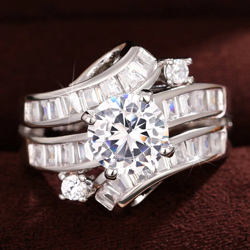 Huitan New Wedding Accessory Women Rings Luxury Paved Geometric CZ Sparkling Engagement Proposal Rings for Lover Fashion Jewelry