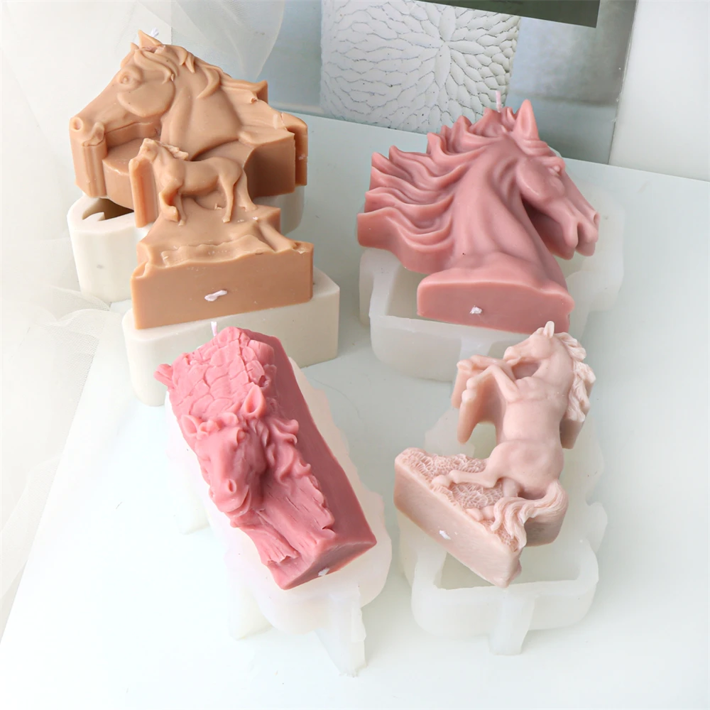 3D Creative Animal Silicone Candle Molds Horsehead Statue Design Plaster Wax Resin Soap Making DIY Craft Gypsum Mould Home Decor