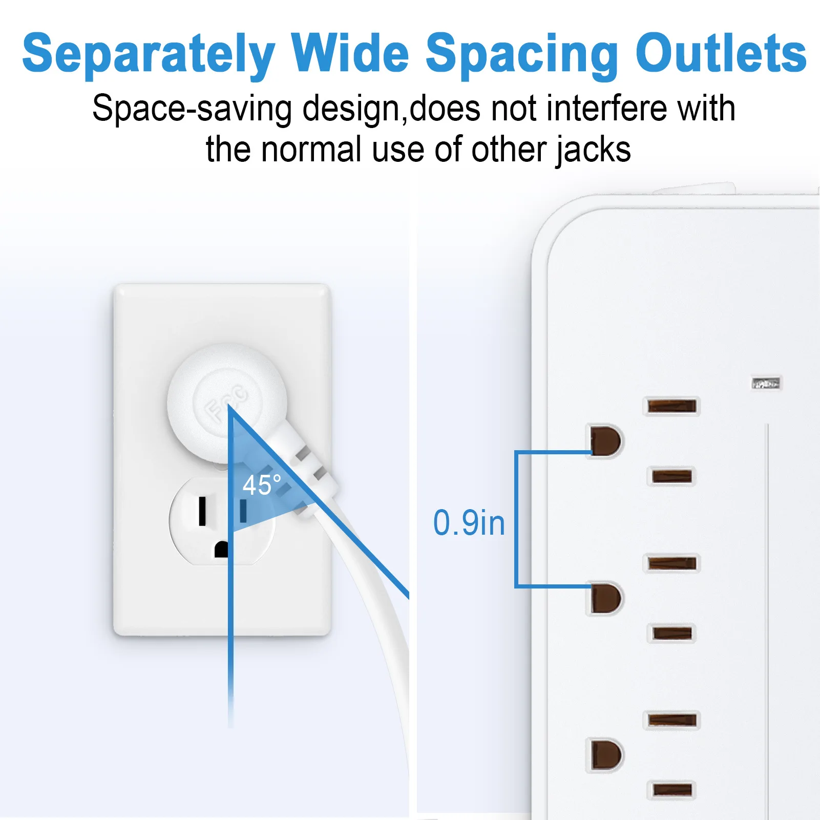 12-in-1 Surge Protector Power Strip Extension Cord Flat Plug Power Strip with Long Cord 8 Outlets and 3 USB &amp for Home Office