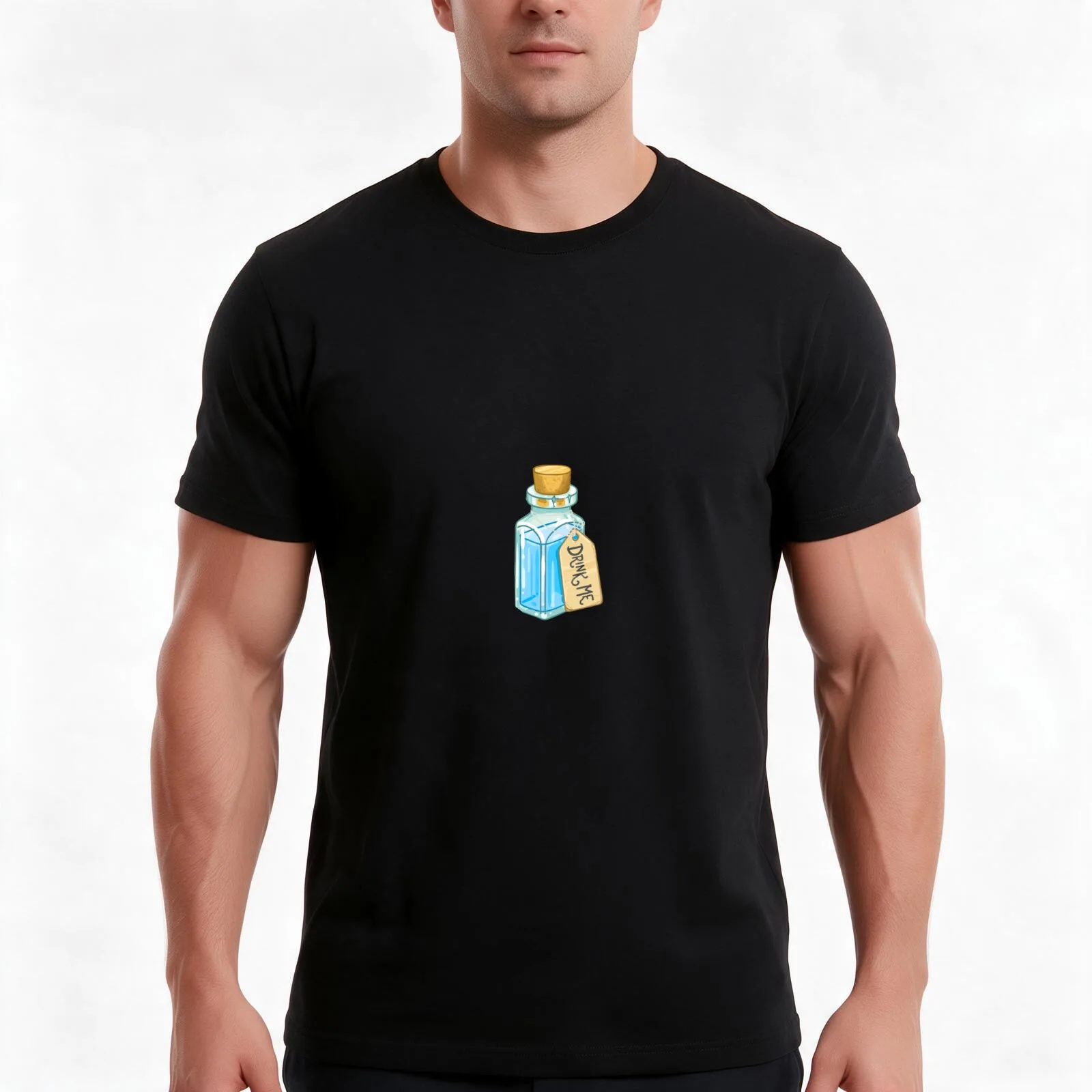 Drink Me Potion T-Shirt, Summer Casual Cotton Tee, Oversized Streetwear Tops, Vintage Graphic Print, Loose Fit Short Sleeve