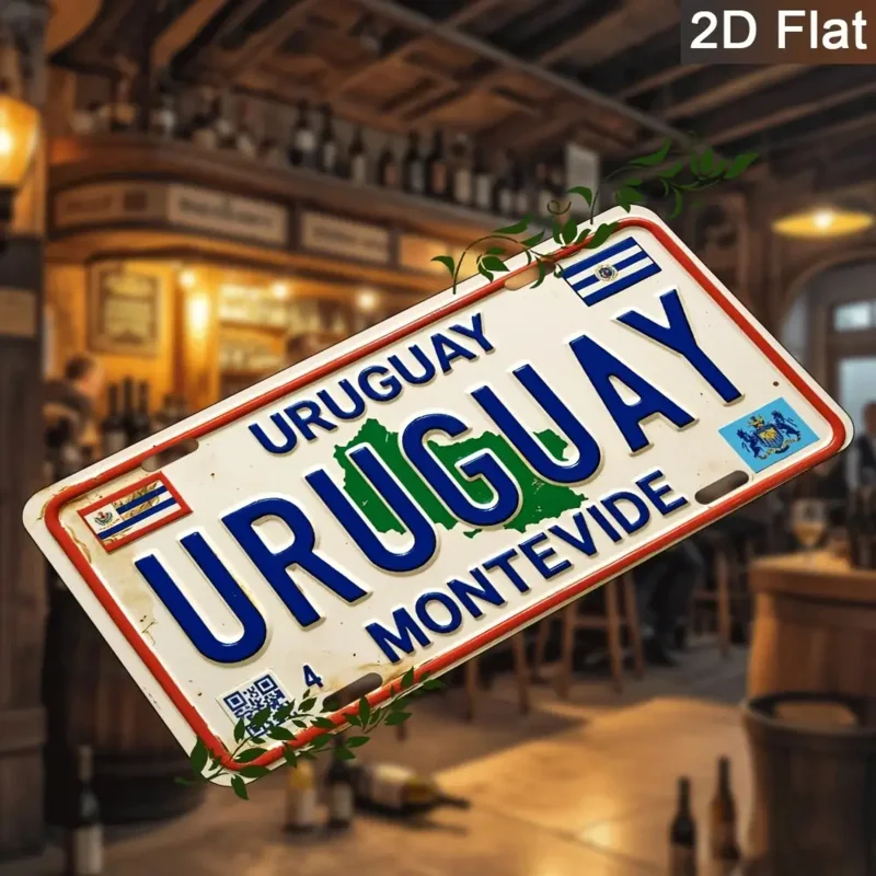 مسطح ثنائي الأبعاد، قطعة واحدة من لافتة الحائط المعدنية الرجعية لوحة ألومنيوم عتيقة مع تصميم لوحة ترخيص أوروغواي، منزل مثبت على الحائط #5