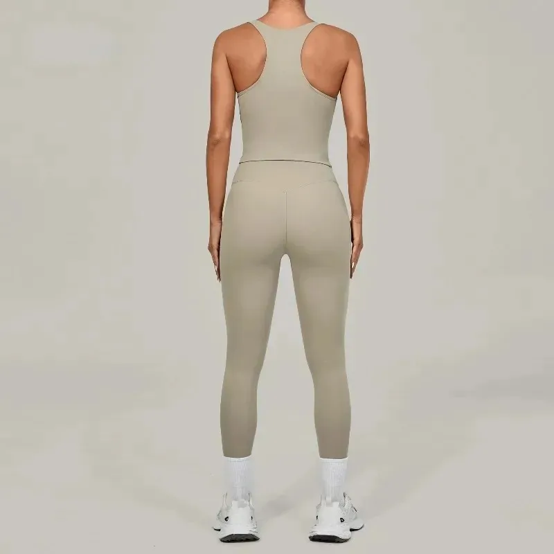 

Женский бесшовный комплект для йоги, жилет и брюки, спортивный костюм для бега, фитнеса, спортивный комплект, облегающий костюм с высокой талией, поднимающий бедра