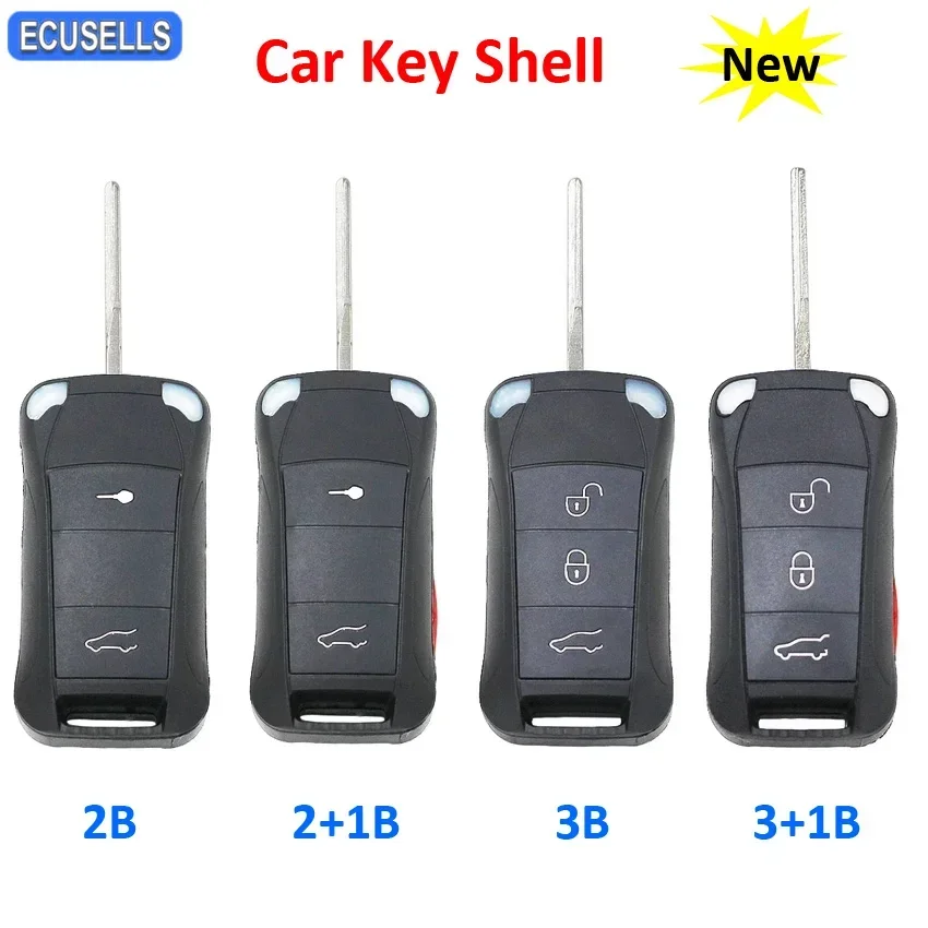 Ecusells الوجه البعيد مفتاح السيارة قذيفة الإسكان لبورشه كايين 2004 2005 2006 2007 2008 2009 2010 2011 HAA / HU66 بليد #1