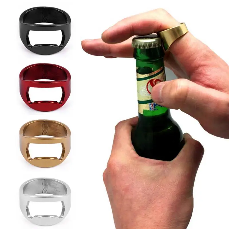 Bottle Opener Ring Creativity Corkscrew Stainless Steel Finger Ring Beer Can Openers Cool Gadgets Bar Kitchen Accessories Gifts