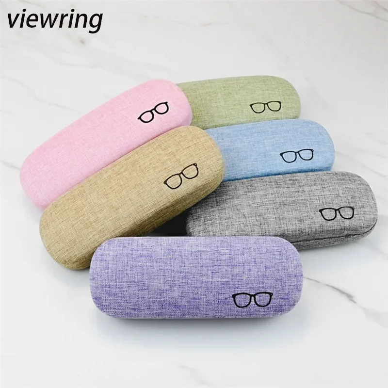 Linen Solid Color Glasses Case Hard Shell Anti-Pressure Portable Eyeglasses Storage Box For Men Women Sunglasses Protector