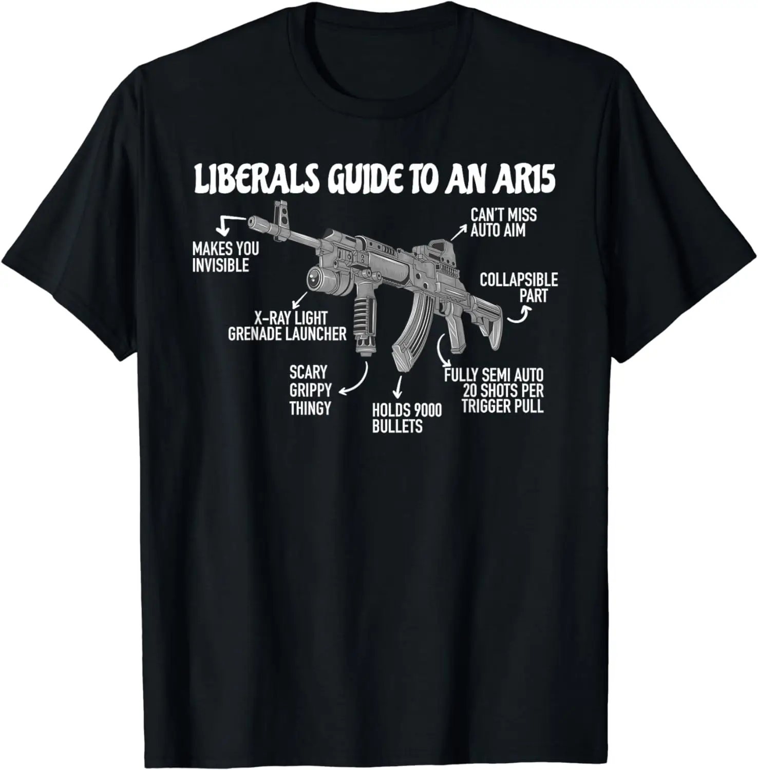 

Liberals Guide To An AR15. Funny Pro Gun 2nd Amendment T-Shirt 100% Cotton O-Neck Summer Short Sleeve Casual Mens T-shirt