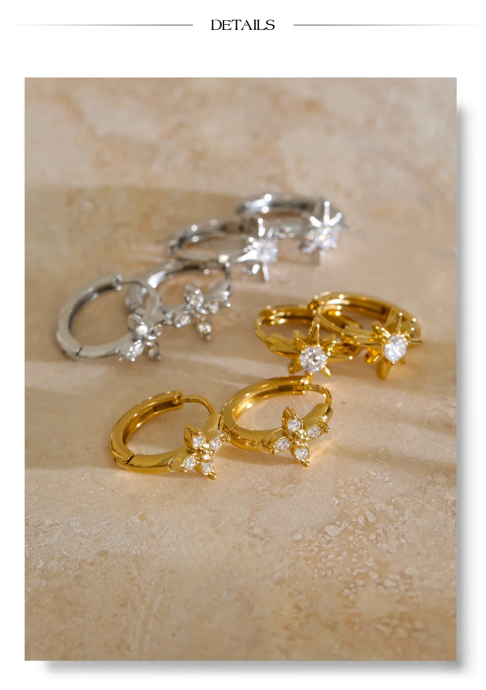Yhpup Neuheiten Edelstahl Zirkonia Blumen-Kreuz-Stern-Creolen 16K PVD-beschichtet Premium Charmanter Schmuck – Detail 7