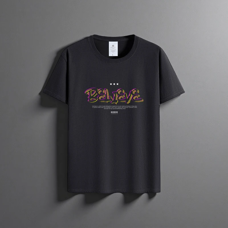 

Summer new unisex versatile pure cotton T-shirt fashionable casual round neck top breathable loose fit print short sleeved shirt