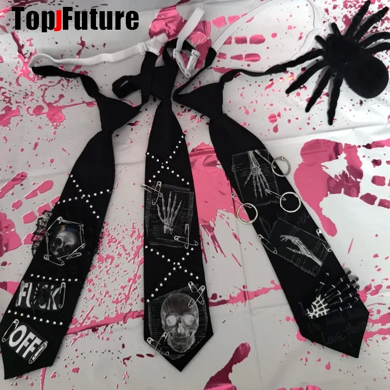 

Women Men Y2K Girl Boy Gothic Harajuku Punk Steampunk Pre-Tied Ties Skeleton Uniform Necktie Accessories Halloween Cosplay Tie