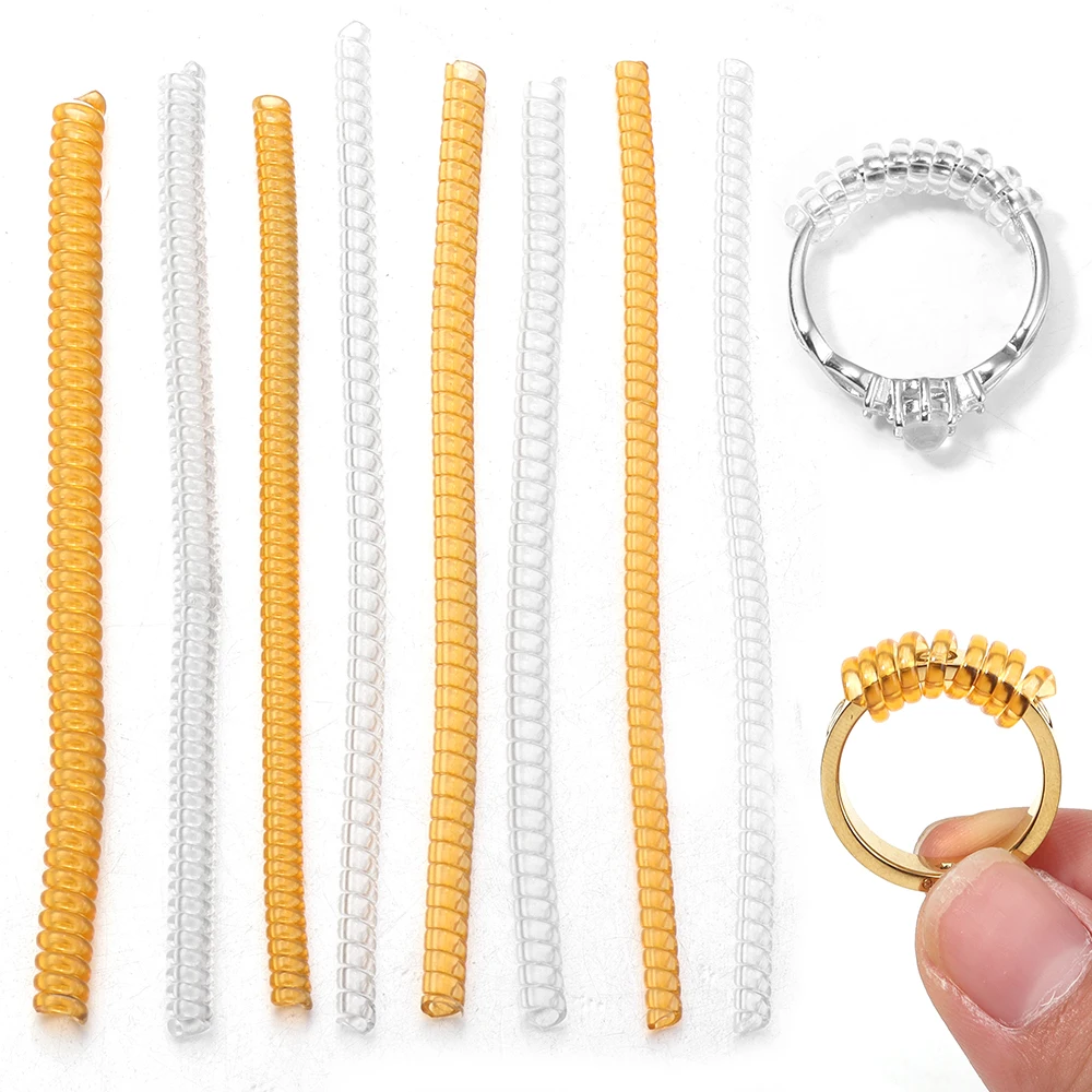 10pcs/lot Transparent&Gold Plastic Spiral Rings Size Adjuster Ring Fixed Reducer Tools Finge Ring Size Resizer Jewelry Guard
