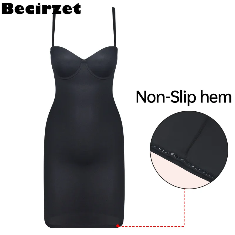 

Sheath Flat Belly Woman Sexy Dress Slimming Body Female Shapewear Dresses Underwire Cup Black Upgraded Non-slip Hem