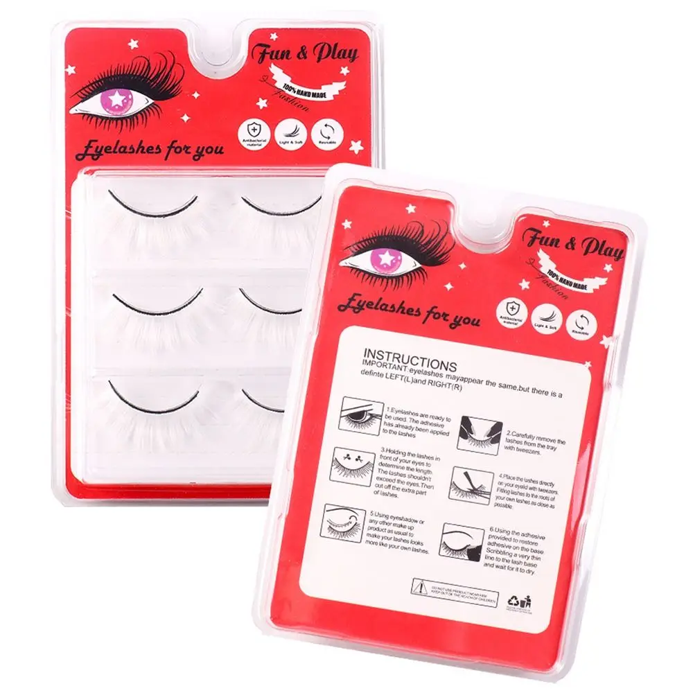 3 Paar dramatische weiße falsche Wimpern Manga natürliche flauschige künstliche Nerz-Wimpern voller Streifen dicke Cosplay-Wimpern Make-up-Tool