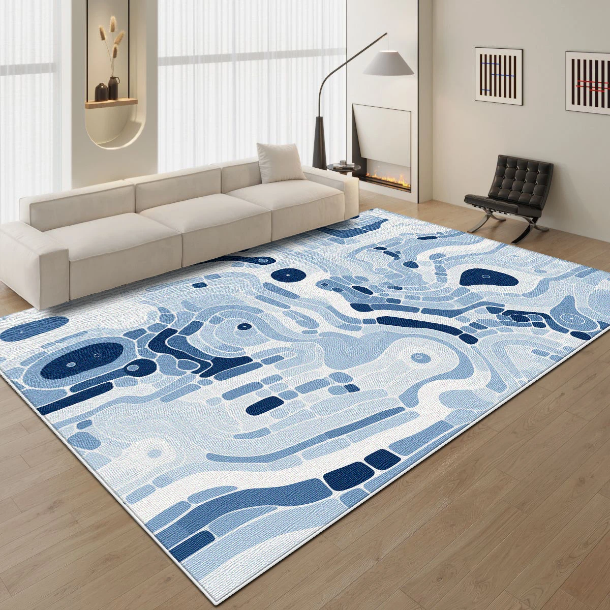 Modern Fashion Blue Rugs Fluffy Living Room Large Area Rug Antiskid Minimalism Room Decoration Home Bedroom Carpet Mat Bedside