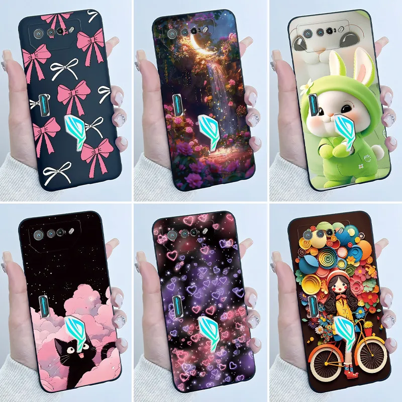 For Asus ROG Phone 7 Phone7 ROG7 AI2205-C Case Luxury Cute Love Rabbit Funny Slim Black Soft TPU Silicone Protective Back Cover