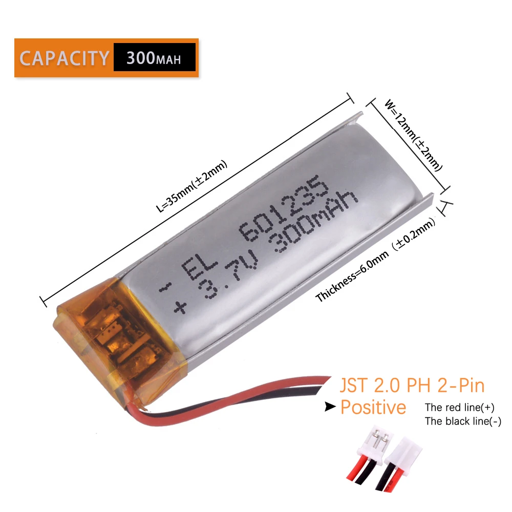 10 ピース/ロット JST2.0mm 2Pin 301235 401235 3.7V 501235 601235 701235 801235 充電式リポポリマーリチウムイオン電池