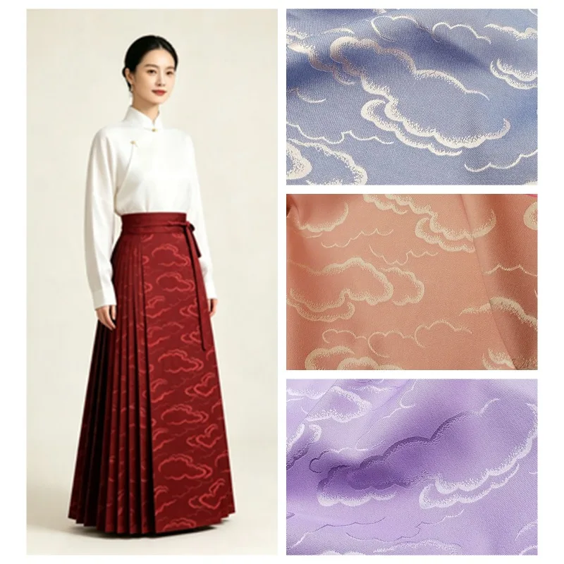 Glückverheißendes Wolkenmuster, Satin-Jacquard-Stoff, Meterware für Kleidung, Kleider, Cheongsam, Hanfu, DIY-Nähstoff, weiches Lila-Rot