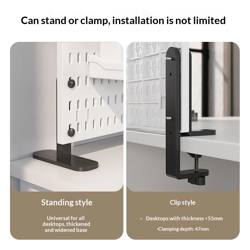 No Drill Clamp Mount Vertical Desktop Pegboard Desk Organizer Office Divider Accessory Storage Board White Black Pro Panel view 4