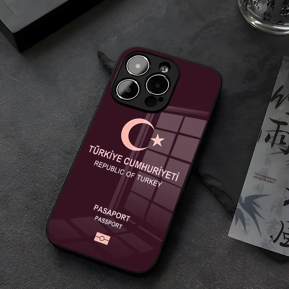 

Чехол для телефона с паспортом Турции, стекло для iPhone 12 15 14 13 11 Pro XS Max Plus Mini X XR 8 7 6s SE2020, закаленный чехол