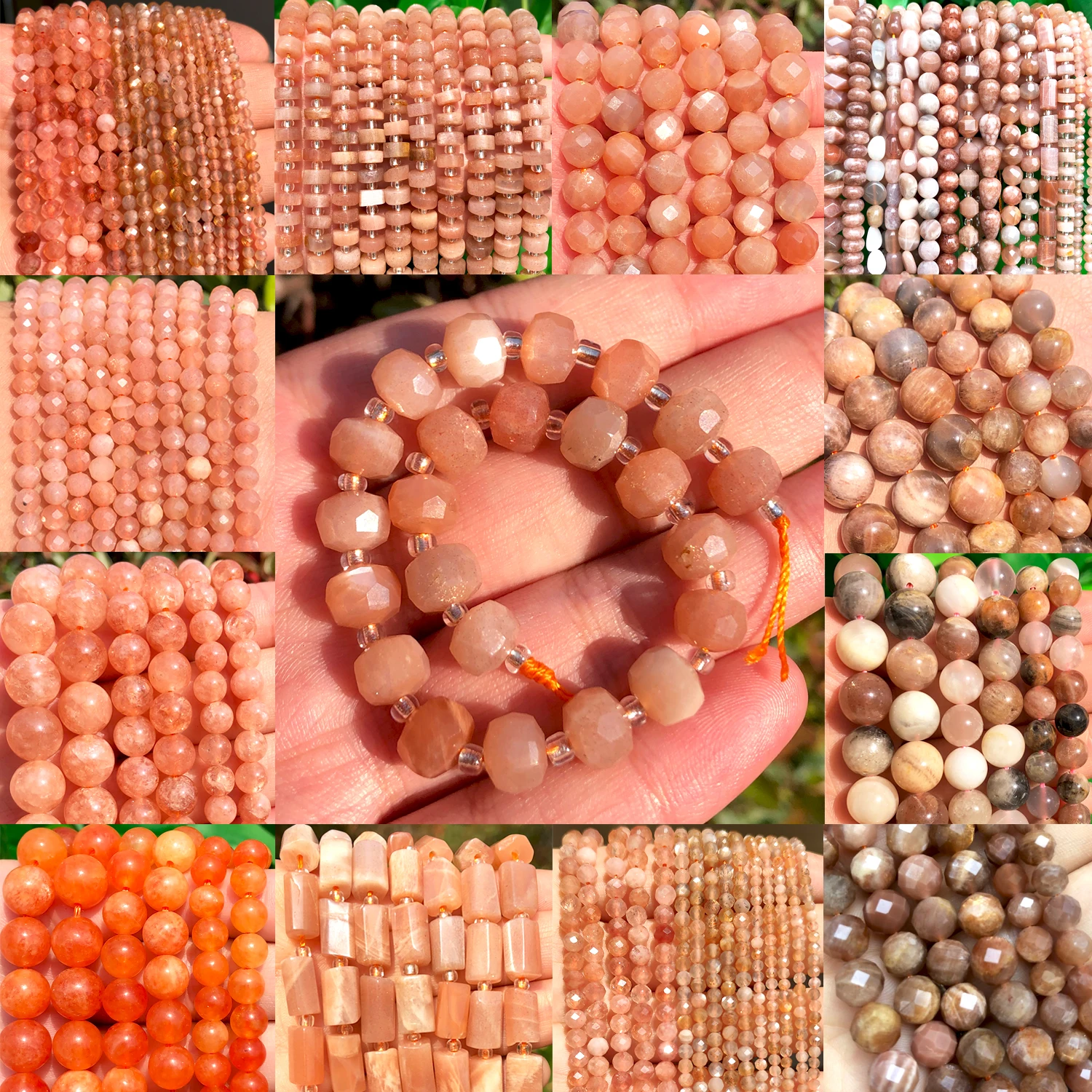 2-12mm Faceted Natural Orange Sun Stone Quartz Stone Beads Round Loose Beads For Jewelry 15\'\' strand DIY Bracelet Necklace