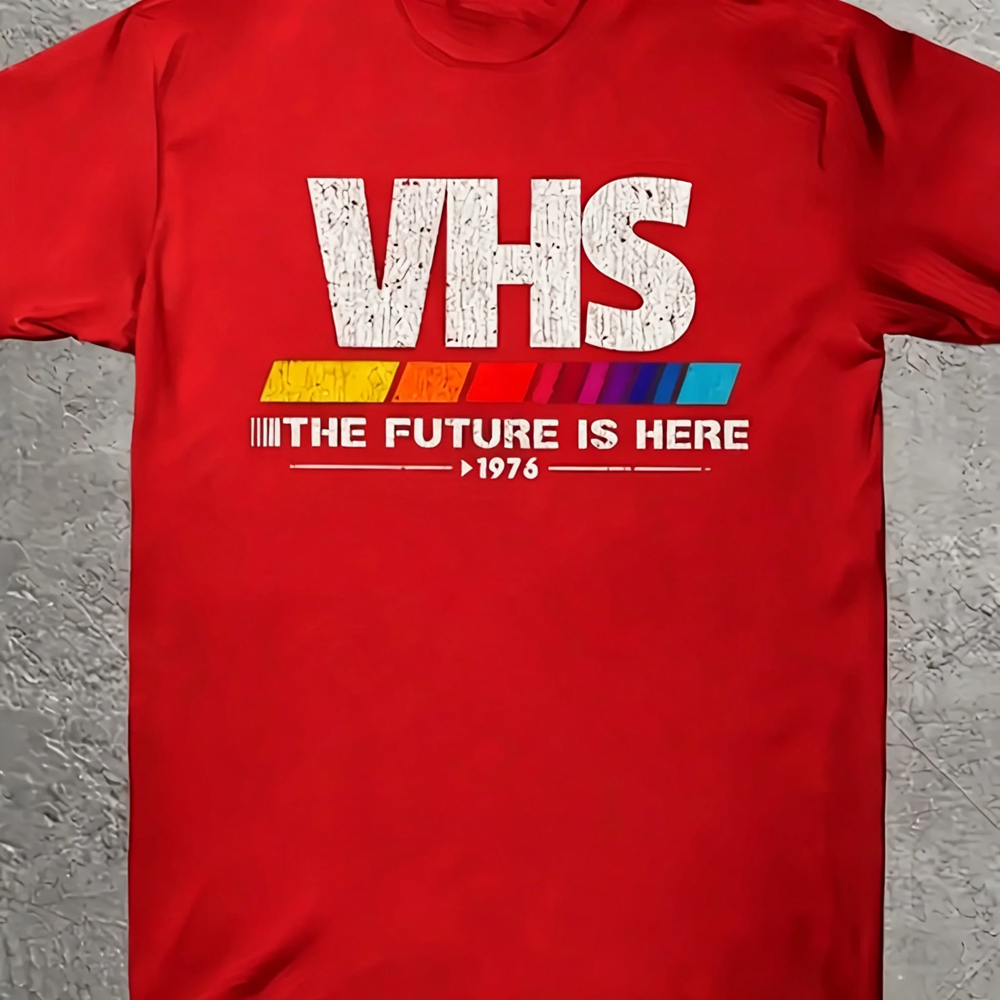 Herren-T-Shirt aus Baumwolle mit Vintage-1975-VHS-Grafikdruck, elastisch, bequem, O-Ausschnitt, kurzärmelig, lässig, für den täglichen Gebrauch, zum Street-Shopping – Detail 4