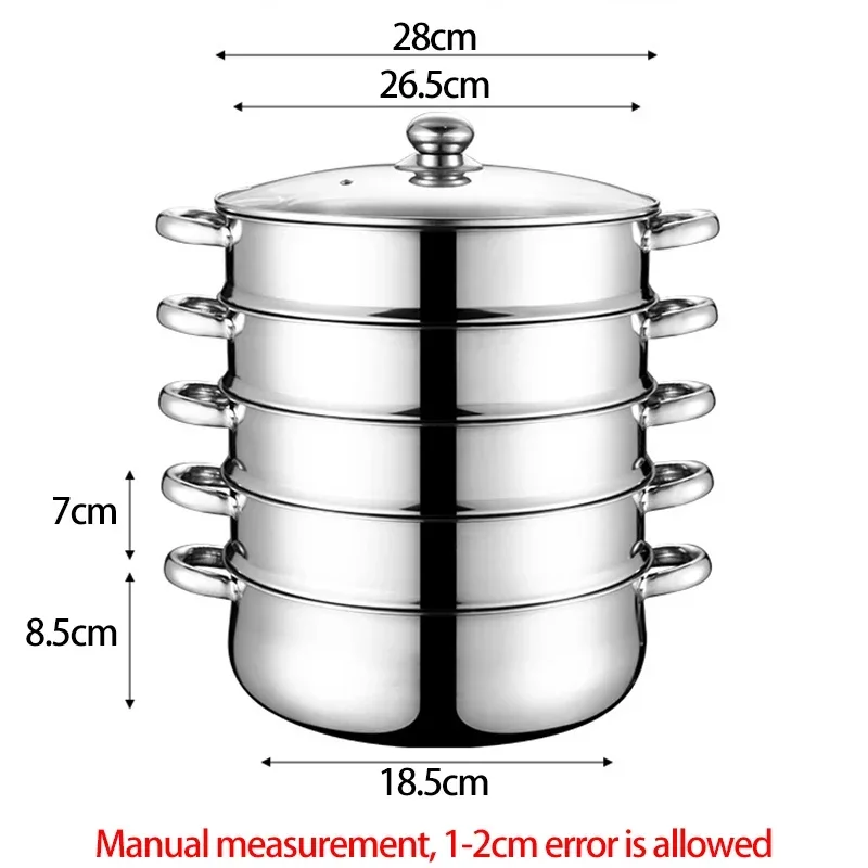 28cm Stainless Steel Thick Steamer pot 5-layer Soup Steam Pot Universal Cooking Pots for Induction Cooker Gas Stove steam pot