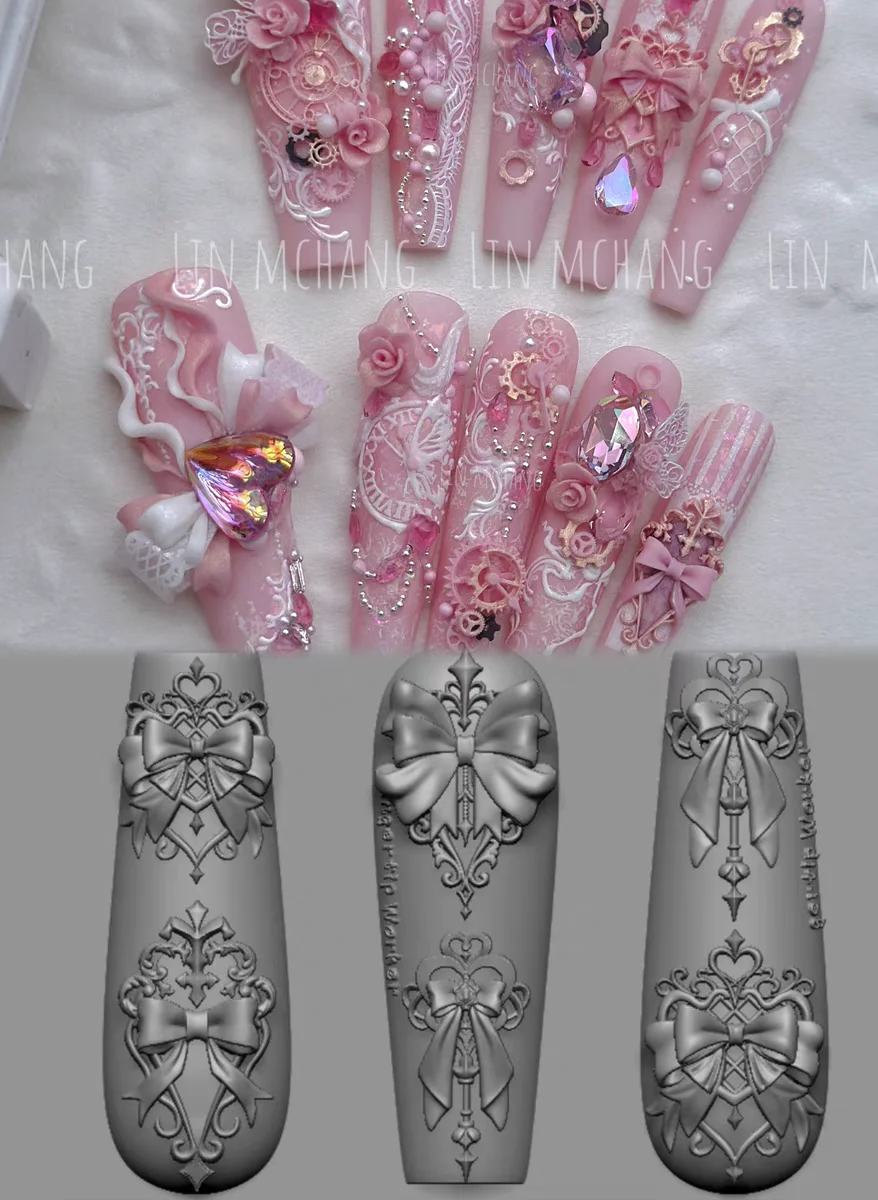 1Pc Chain Ice Flower Fox Spoon Fork Dragon Snake Butterfly 3D Acrylic Mold Nail Art Decorations  DIY Design Silicone Nails Mold