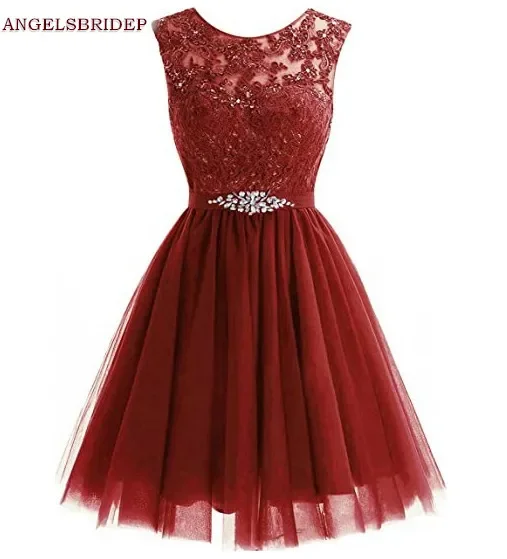 

Sheer Neck Short Homecoming Dresses Junior Applique Beaded Tulle Graduation Formal Princess Party Gowns