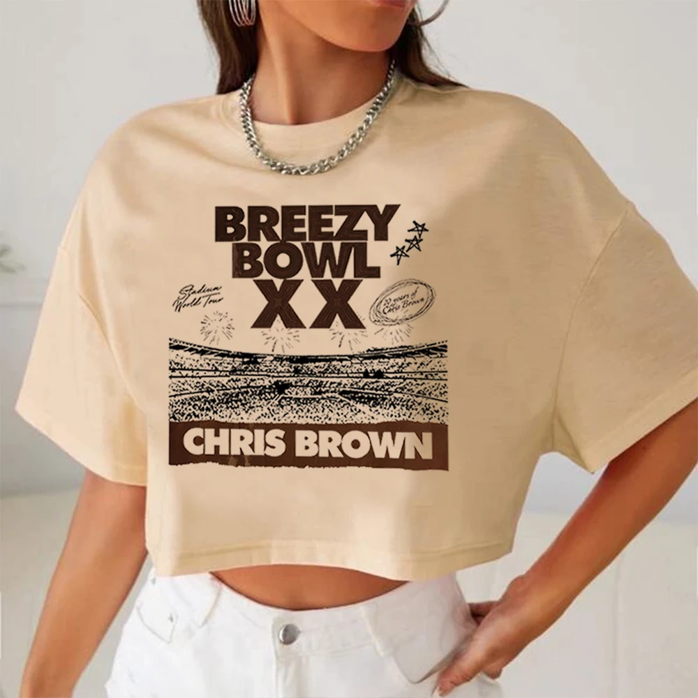 Chris Brown Breezy Bowl XX Tour 2025 Crop Tops mujeres niñas moda manga corta Fans regalo