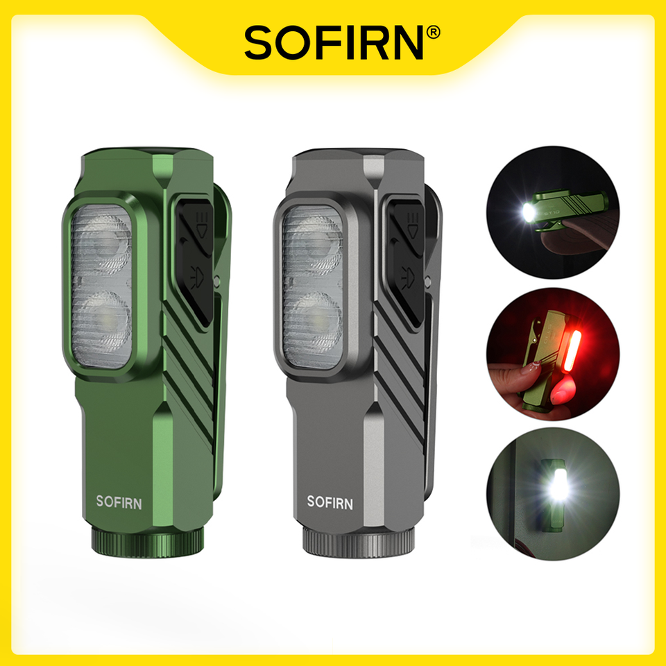  SOFIRN ST10 1000lm Mini Clamp Flashlight 144m 7000K LED Light 14500 USB C Rechargeable White&Red Lamp IPX6 with Magnetic Tailcap 