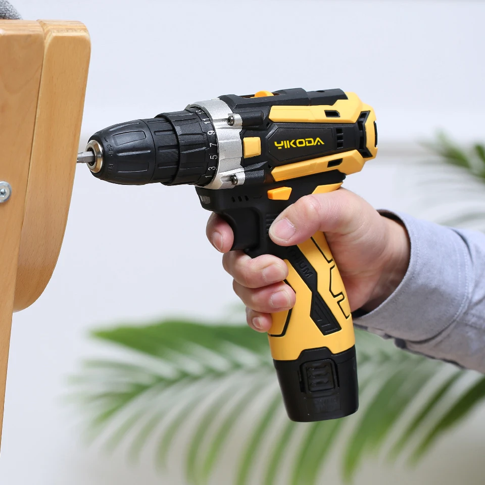 YIKODA 12V Electric Screwdriver Cordless Drill Two Speed Rechargeable Lithium Battery Mini Driver Household Power Tools