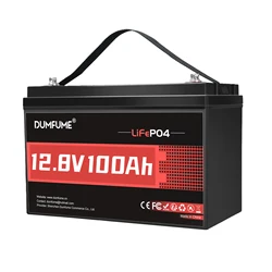 Dumfume 12V 100Ah Lifepo4 Lithium Battery 100A BMS 12V 600Ah/12V 314Ah/24V 100Ah/36V 100Ah Battery Solar RV 1 Year Warranty