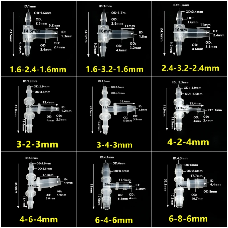 3~200pcs 1.6~6mm To 2.4~12mm Reducing Tee Connector Food Grade PP Garden Irrigation Tee Aquarium Fish Tank Pagoda Hose Joints