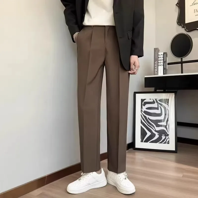 Ice Silk Suit Pants for Men Slim Fit Comfortable Loose Straight Leg Trousers Soft Breathable Waterfall Youth Trendy Summer Pant