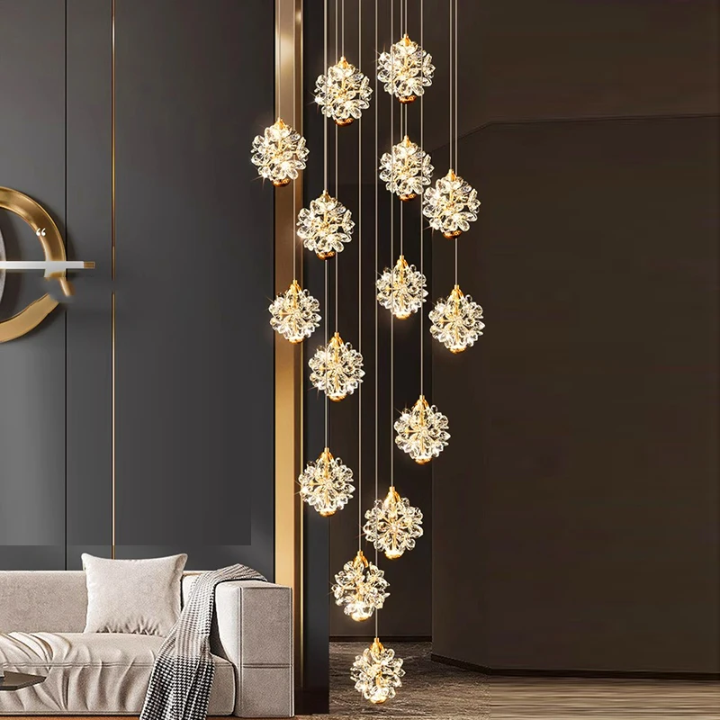 

Modern crystal staircase chandelier, long chandelier, duplex villa, rotating living room, lighting, dining room decoration