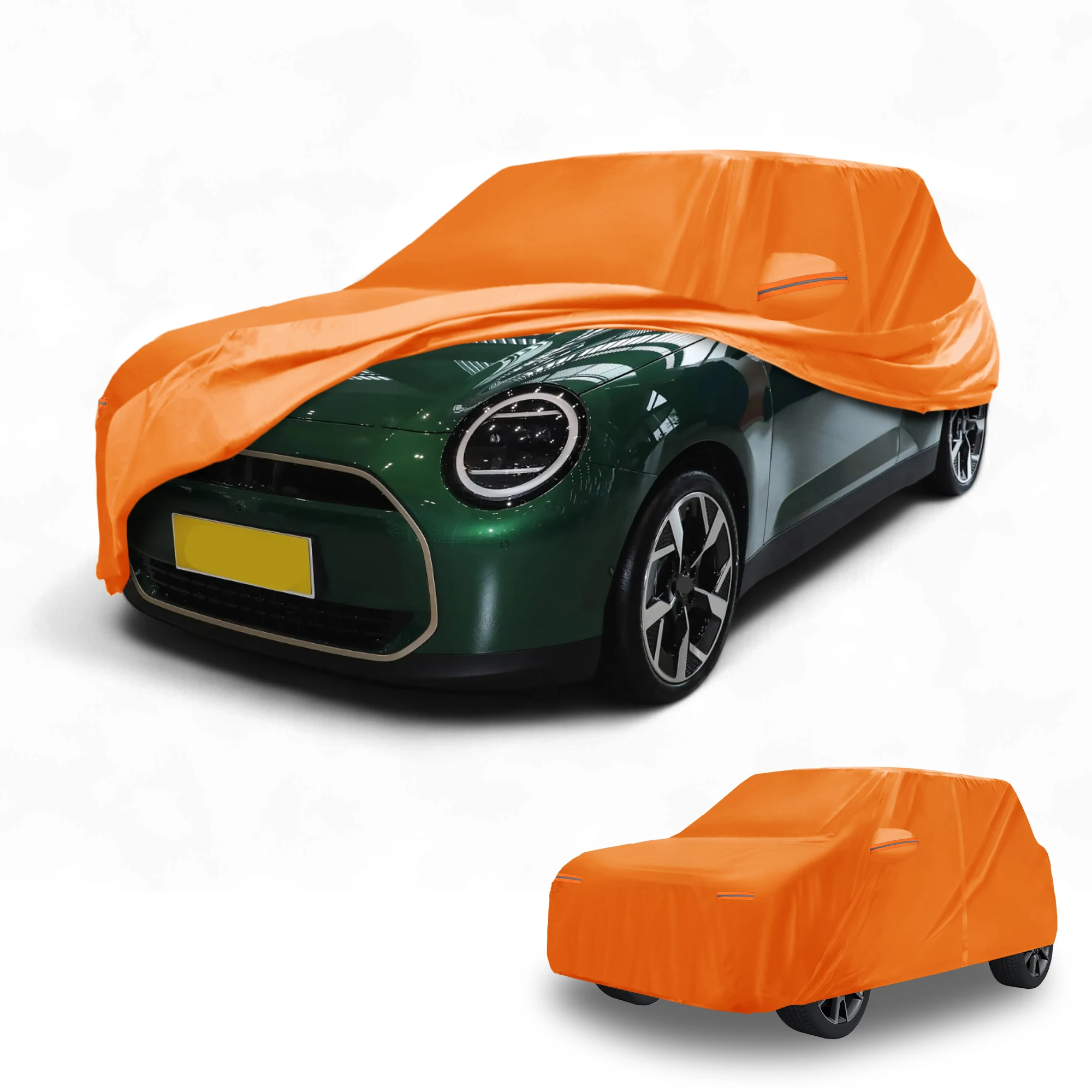 

X Autohaux Full Car Cover Waterproof Outdoor Anti-UV for BMW Mini Cooper 2DR 2002-2022 210D-PU Orange with Reflective Strips