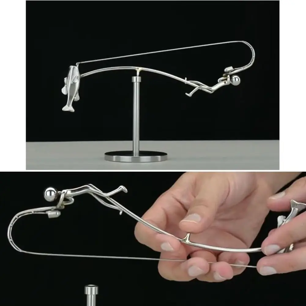 Handmade Kinetic Fishing Sculpture Desk Ornament Metal The Fisherman Balancing Sculpture Gift Kinetic Balance Art Statue