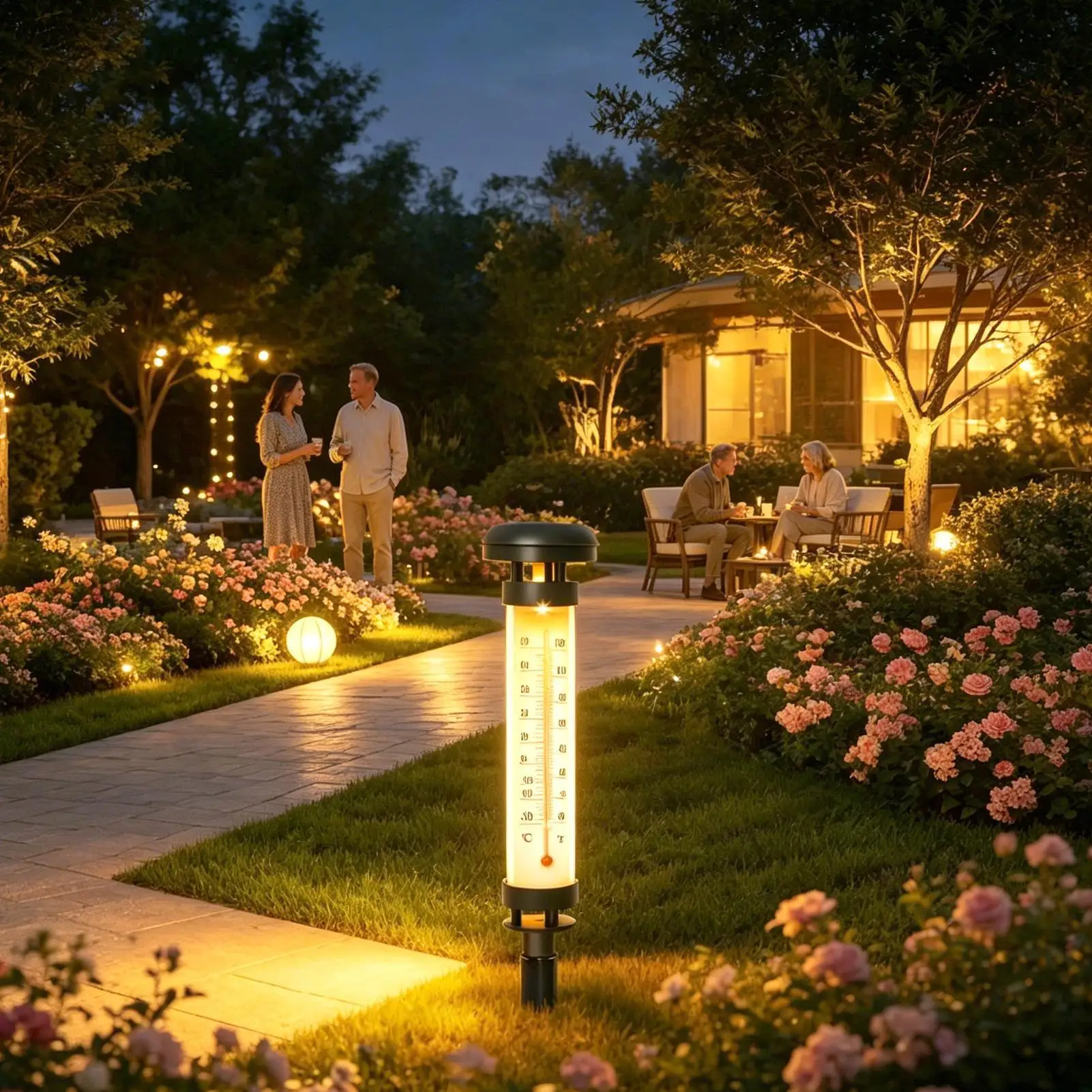 Solar Yard Lights Waterproof Solar-powered Temperature Gauge Patio Outdoor Temperature Gauge For Garden Lawn Backyard House