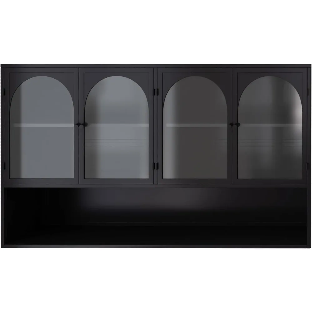 خزانة من الزجاج المقسى مثبتة على الحائط، 47 تخزين حمام لغرفة المعيشة مع 4 أبواب ورفوف #6