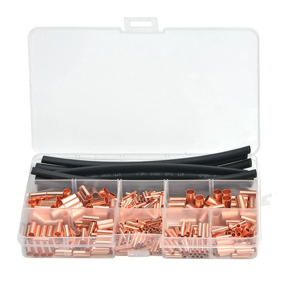 480pcs / Box  Copper Crimp Connector Non Insulated Electrical Butt Terminal Assortment Tools Red Copper