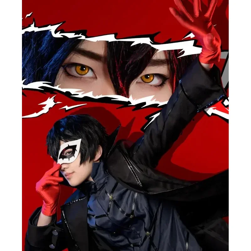 

DY2025Persona 5 Joker Anime Cosplay Full Set Uniform with mask Red Gloves Cosplay Costume Adult for Party Halloween
