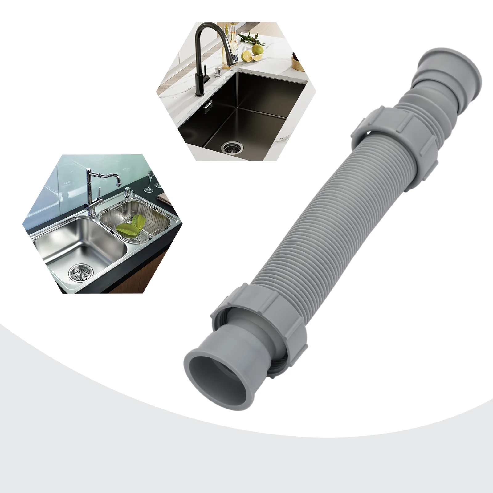 

Flexible Sink Drain Pipe, 1-1/2 p-Trap With Adapter, Expandable Tubular Drain Tubing Pipe, Adjustable p Trap For Kitchen