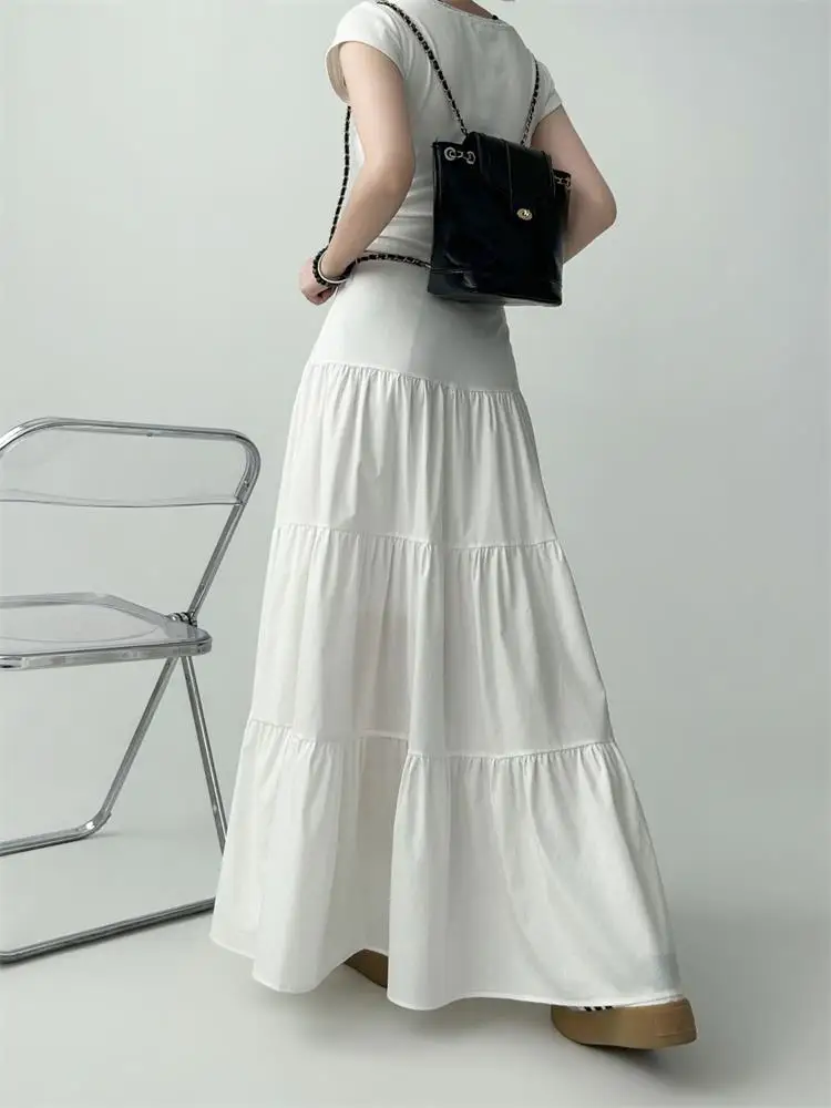 Y2K Aesthetic Fairycore Vintage Pleated Skirt Fashion Harajuku High Waist Casual Long Skirt A-Line Maxi Skirt Women Clothes