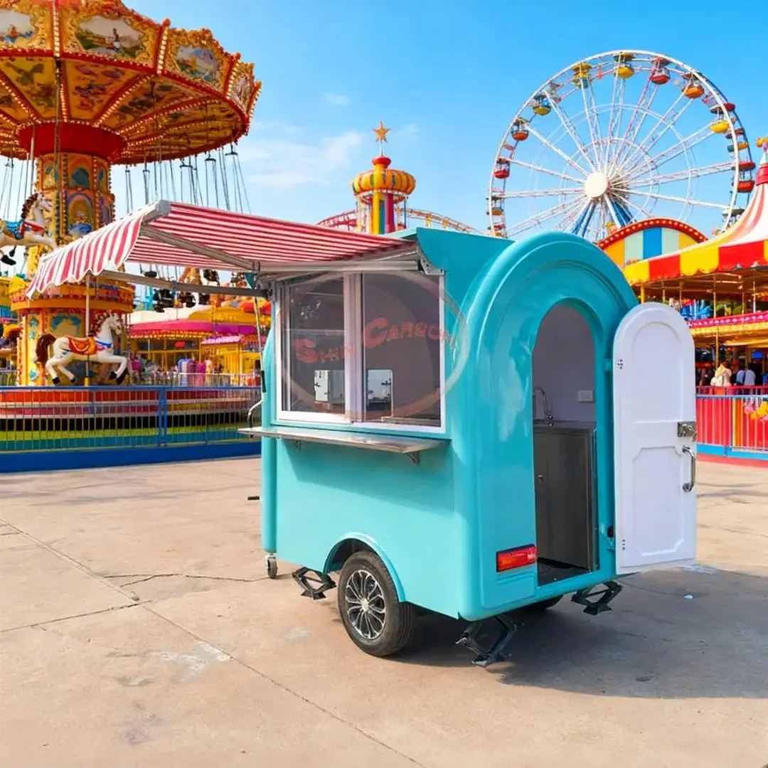 مقطورة طعام بمظلة خارجية - عربة متنقلة محمولة لأطعمة الشوارع والشاي والحليب والمشروبات الباردة #3