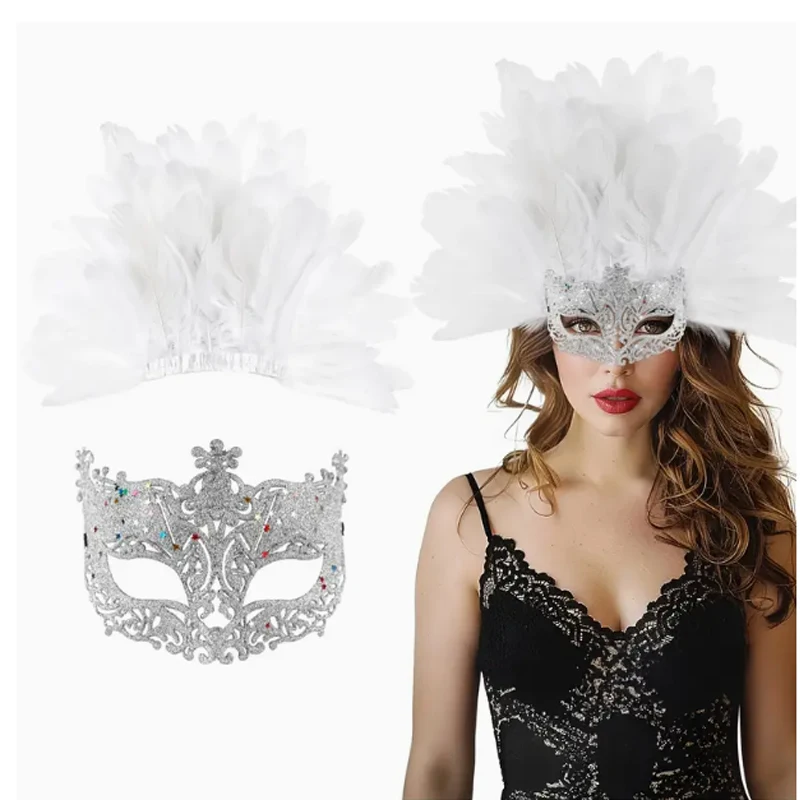 2-in-1-Maskerade-Maske und Kopfbedeckungsset mit roten Federn |   Kunststoff |   Elegante Kopfbedeckung für Damen |   Karneval/Mardi Gras/Maskerade