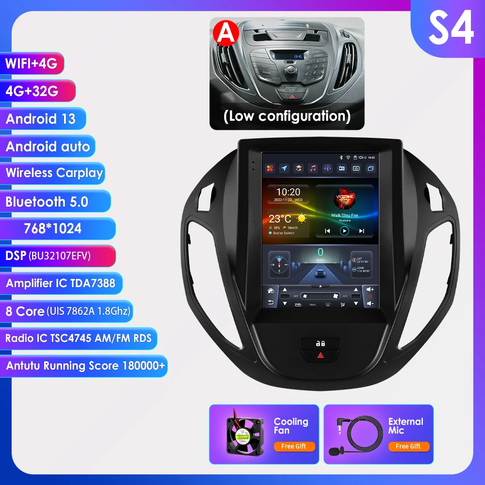 9.7Inch Android13 Autoradio Multimedia Voor Ford Transit Tourneo 2012-2023 Gps Autoradio Carplay 4G Intelligente Speler 360Camera