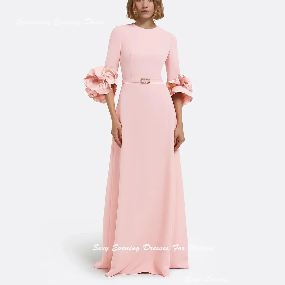 

Crepe Evening Dresses For Sexy Women Formal Cocktail Dress فساتين سهرة Floor-length O-Neck A-line Prom Party Gowns